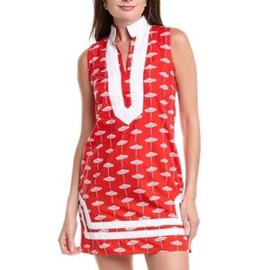 Sail to Sable Classic Sleeveless Cotton Mini Caftan Dress Red Umbrella M NWT
